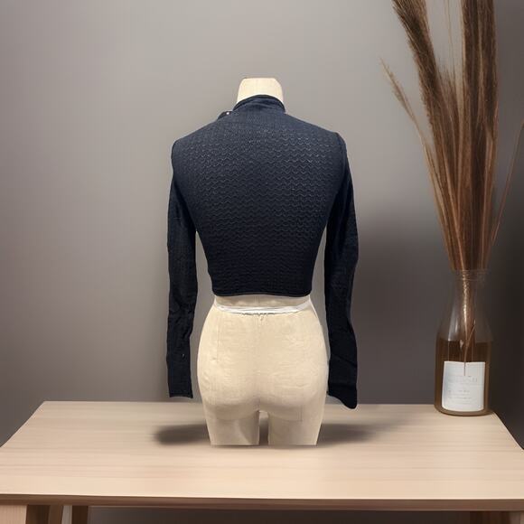 Wild Fable Black Pointelle Eyelet Mock Neck Crop Sweater XXS NEW Cute - Picture 2 of 6